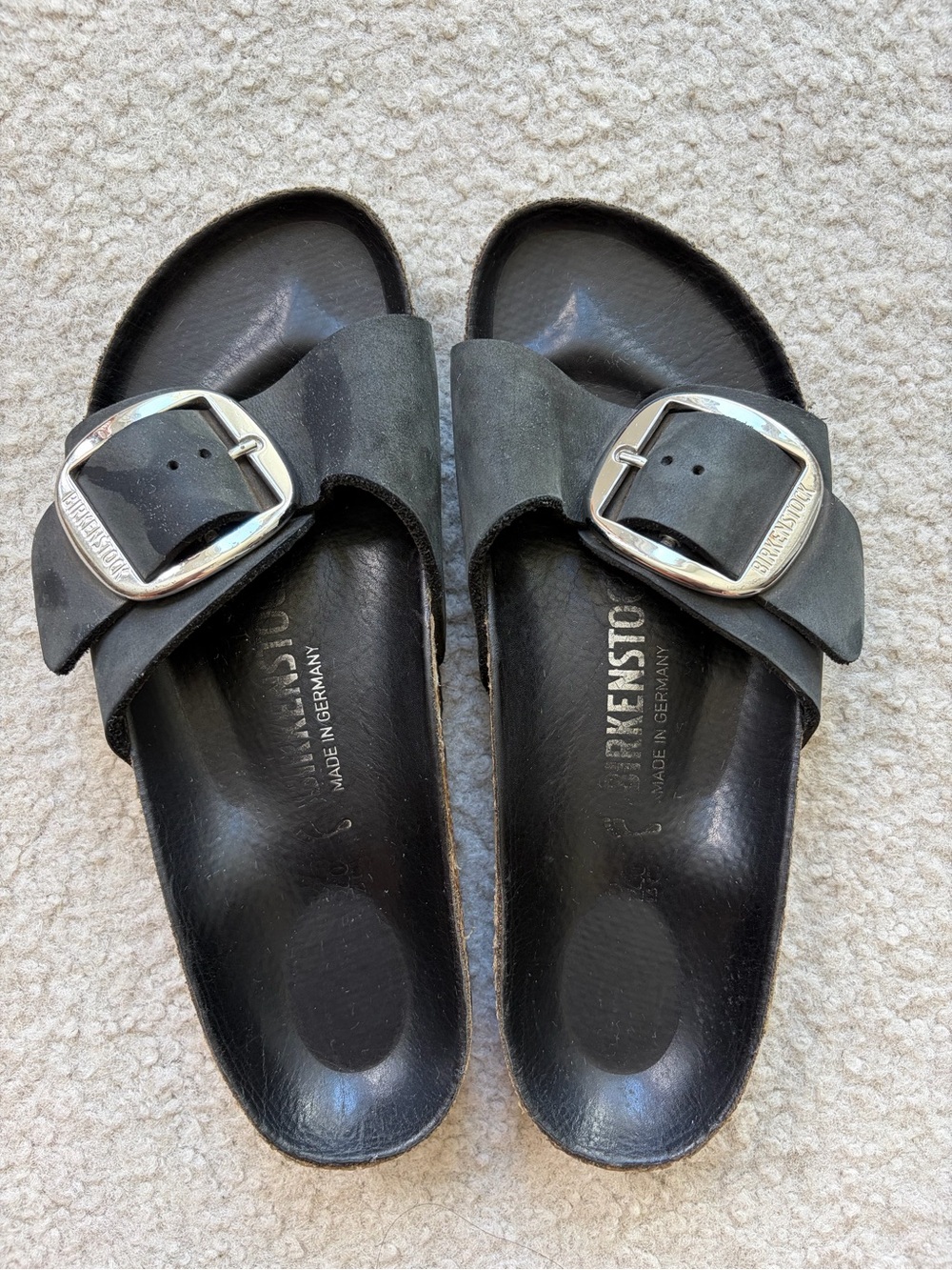 Birkenstock Madrid Big Buckle Nubuck Sandals Black Size 6-6.5 - Picture 2 of 6